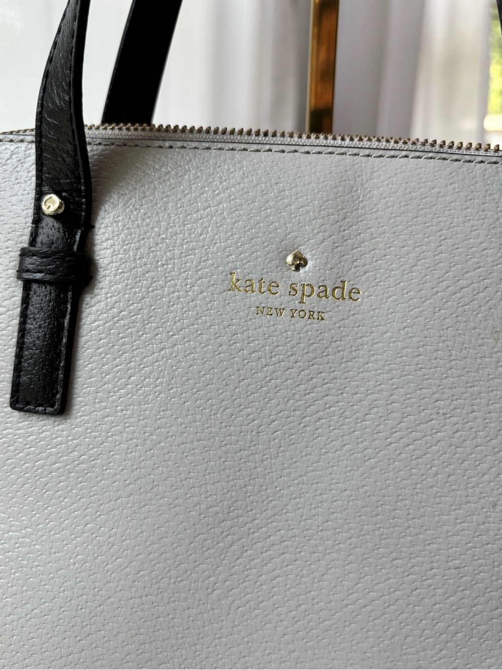 kate spade Black and Dove Gray Leather Dome Satchel with Removable Strap - Picture 2 of 15